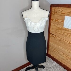 Aqua Black White Spaghetti Strap Ruffle Top Mini Dress Small NWT
